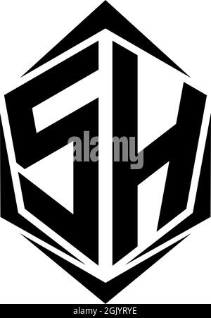 Initial SH logo design with Shield style, Logo business branding. Stock Vector