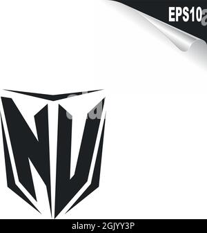 Initial NU logo design with Shield style, Logo business branding. Stock Vector