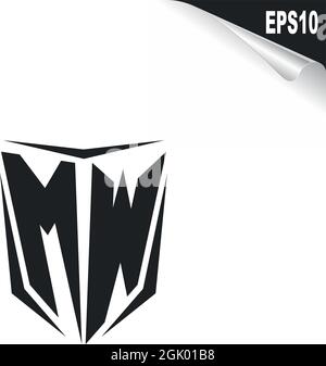 Initial MW logo design with Shield style, Logo business branding. Stock Vector