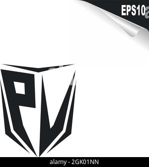 Initial PV logo design with Shield style, Logo business branding. Stock Vector