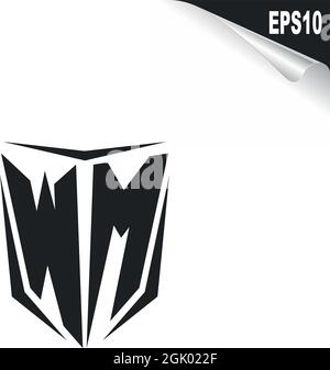 Initial WM logo design with Shield style, Logo business branding. Stock Vector