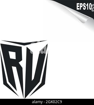 Initial RU logo design with Shield style, Logo business branding. Stock Vector