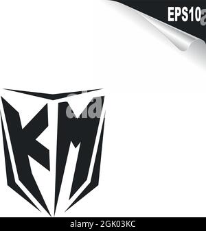 Initial KM logo design with Shield style, Logo business branding. Stock Vector