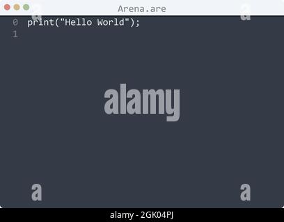 Arena language Hello World program sample in editor window illustration Stock Vector