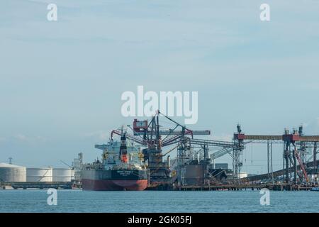 Maasvlakte, Rotterdam, the Netherlands - September 9 2021: ship at Port Rotterdam Maasvlakte shipping terminal Stock Photo