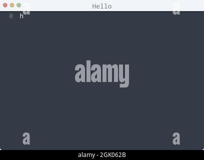 Hello language Hello World program sample in editor window illustration Stock Vector