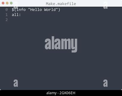 Make language Hello World program sample in editor window illustration Stock Vector