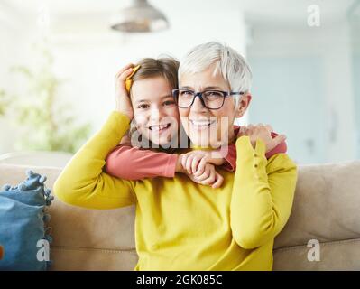 grandchild granddaughter grandma grandmother portrait girl senior love family Stock Photo