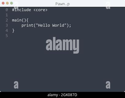Pawn language Hello World program sample in editor window illustration ...