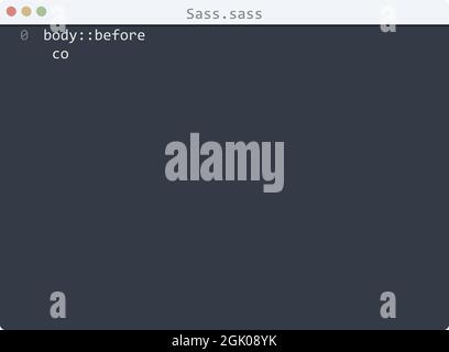 Sass language Hello World program sample in editor window illustration Stock Vector