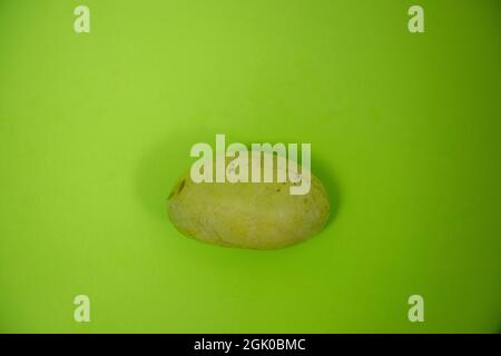 A freshly picked American paw paw on a green background. Stock Photo