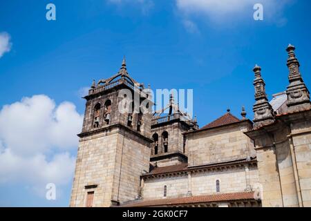 View of the Cathedral of Braga (Se de Braga) is a Roman Catholic church in the northern city of Braga, Portugal. Stock Photo