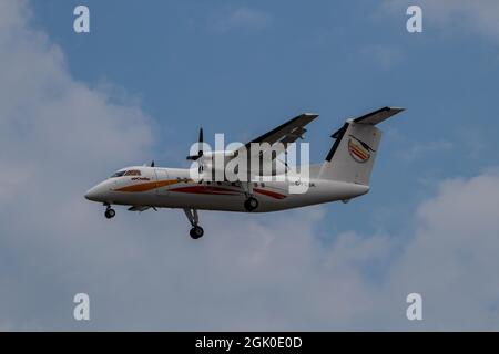 Montreal, Quebec, Canada - 05 26 2021: Air Creebec Dash8-100 landing in Montreal. Stock Photo