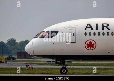 Montreal, Quebec, Canada - 07 06 2021:Air Canada Boeing 787-8 taxiing after landing in Montreal, Quebec.