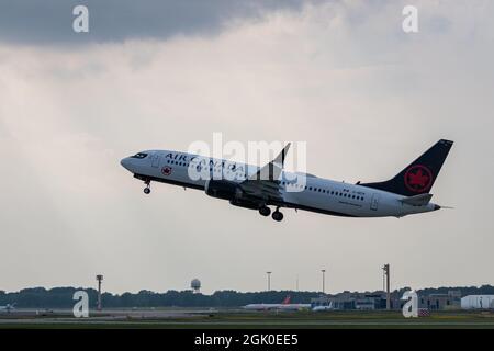 Montreal, Quebec, Canada - 07 06 2021: Air Canada Boeing 737 MAX 8 taking off from Montreal. Stock Photo
