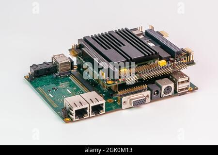 embedded rugged cpu board on white background Stock Photo