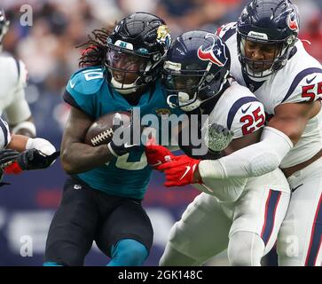 September 12, 2021: Houston Texans defensive back Desmond King (25) leaves  the field after an NFL football game between the Jacksonville Jaguars and the  Houston Texans at NRG Stadium in Houston, TX.