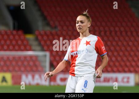 Kristyna Ruzickova of Slavia Praha challenges for the ball with