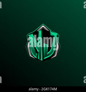 Initial NJ logo design, Initial NJ logo design with Shield style, Logo for game, esport, community or business. Stock Vector