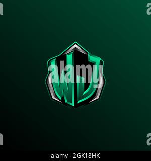 Initial WJ logo design, Initial WJ logo design with Shield style, Logo for game, esport, community or business. Stock Vector