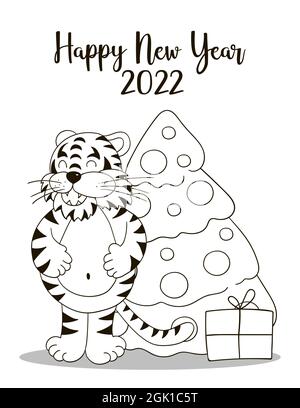 Coloring Page with Happy New Year Text. Drawing Kids Game. Printable  Activity. DIY Greeting Card Stock Vector - Illustration of outline,  educational: 104829177