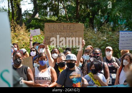 New York, United States. 12th Sep, 2021. Concerned NYC municipal employees and school students gathered at City Hall Park to demand the restoration of remote work & remote school for all students on September 12, 2021. (Photo by Ryan Rahman/Pacific Press) Credit: Pacific Press Media Production Corp./Alamy Live News Stock Photo