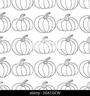 Seamless pattern for Halloween design. Vector illustration in hand draw style. Coloring print with cute pumpkins Stock Vector