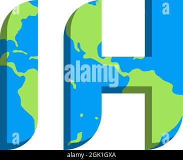 Initial IH logo design with World Map style, Logo business branding. Stock Vector