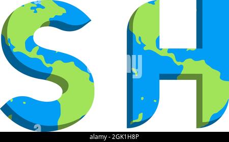 Initial SH logo design with World Map style, Logo business branding. Stock Vector