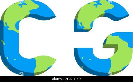 Initial CG logo design with World Map style, Logo business branding. Stock Vector