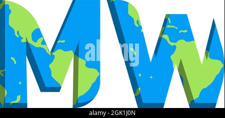Initial MW logo design with World Map style, Logo business branding. Stock Vector
