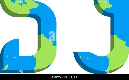Initial DJ logo design with World Map style, Logo business branding. Stock Vector