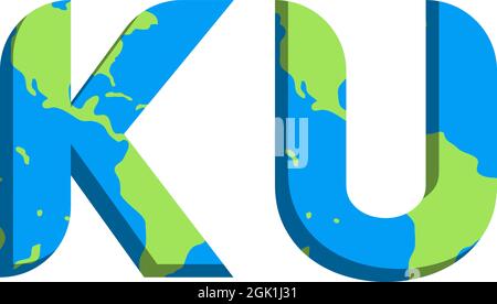 Initial KU logo design with World Map style, Logo business branding. Stock Vector