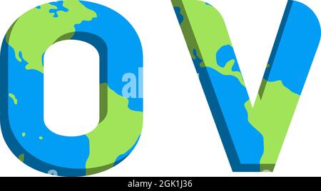 Initial OV logo design with World Map style, Logo business branding. Stock Vector