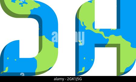 Initial DH logo design with World Map style, Logo business branding. Stock Vector