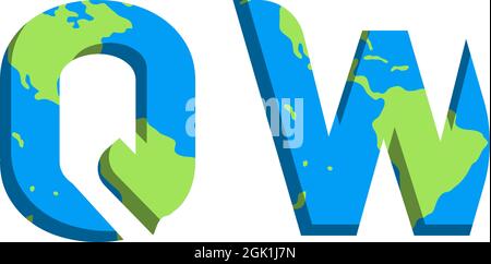 Initial QW logo design with World Map style, Logo business branding. Stock Vector