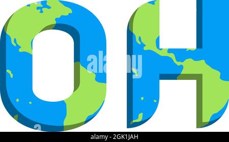 Initial OH logo design with World Map style, Logo business branding. Stock Vector