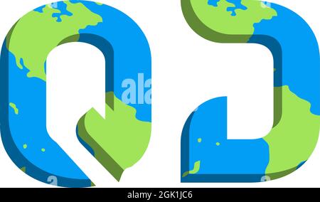 Initial QD logo design with World Map style, Logo business branding. Stock Vector