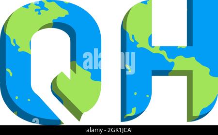 Initial QH logo design with World Map style, Logo business branding. Stock Vector