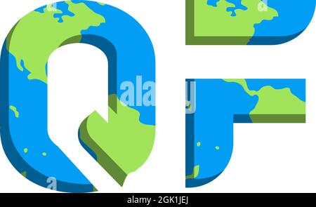 Initial QF logo design with World Map style, Logo business branding. Stock Vector