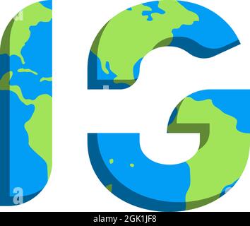 Initial IG logo design with World Map style, Logo business branding. Stock Vector