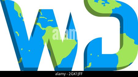 Initial WD logo design with World Map style, Logo business branding. Stock Vector