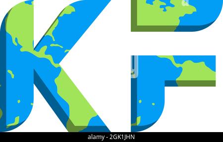 Initial KF logo design with World Map style, Logo business branding. Stock Vector