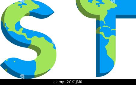 Initial ST logo design with World Map style, Logo business branding. Stock Vector