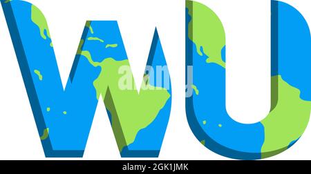 Initial WU logo design with World Map style, Logo business branding. Stock Vector