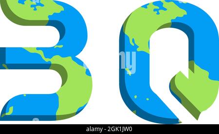 Initial BQ logo design with World Map style, Logo business branding. Stock Vector