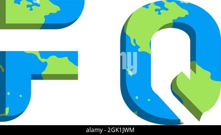 Initial FQ logo design with World Map style, Logo business branding. Stock Vector