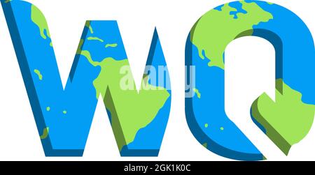Initial WQ logo design with World Map style, Logo business branding. Stock Vector
