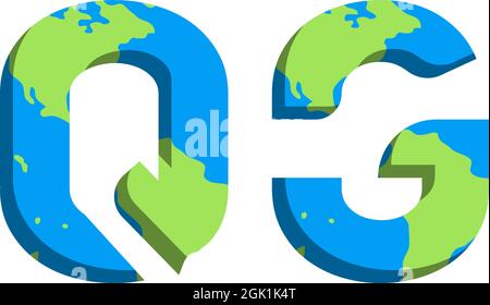 Initial QG logo design with World Map style, Logo business branding. Stock Vector
