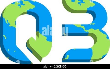 Initial QB logo design with World Map style, Logo business branding. Stock Vector